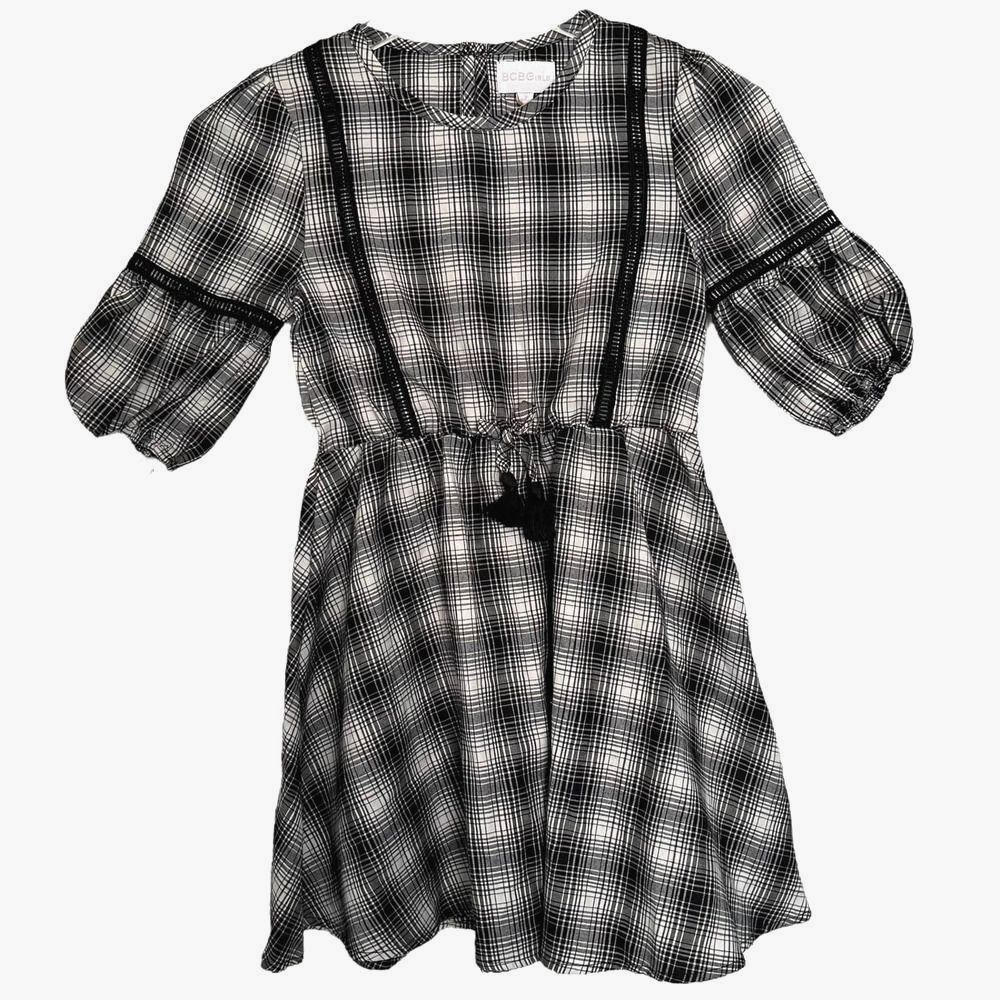 BCBGirls Dress Size 7 Black and White Plaid Tassel